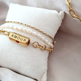 1 x C.U.S® Sieraden message beads "amour" & heart Goud (nikkelvrij)