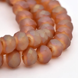 1 x Streng facet rondelle frosted Chocolate glaskralen 6 x 4 mm – gat 1 mm – ca. 70 stuks