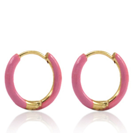 2 x  Roestvrij stalen (RVS) Stainless steel oorbellen creolen enamel 14mm Thulian pink-gold