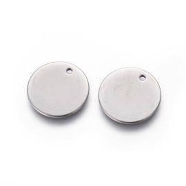 2 x  RVS  blanco bedeltjes Platinum kleur rond 12 x 1mm Gat: 2mm