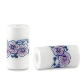 10 x Kralen keramiek tubes White-sunrise pink