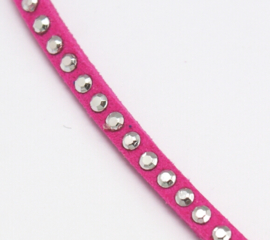 1 meter Imitatie leer 3mm met zilver aluminium studs deep pink