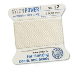 Nylon Power no stretch - extra strong 2 meter met naald  No: 12 Ø 0,98mm wit  