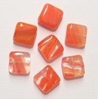 10 x  Glaskraal plat vierkant transparant oranje-rood/wit 10 mm