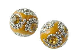 Bohemian kraal of Kashmiri kraal 19,5mm oranje met zilver gat 2mm