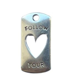 2 x Metalen Bedel Antiek Zilver Follow your heart maat: 20x10 mm ♥ (Nikkelvrij)