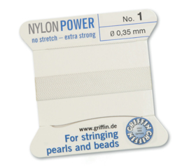 Griffin Nylon Power no stretch - extra strong 2 meter met naald  No: 1 Ø 0,35mm wit 