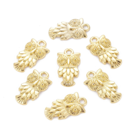 2 x Metalen bedeltje uil – goudkleur – 20 x 11 x 3 mm – oogje ca. 2 mm (nikkelvrij)
