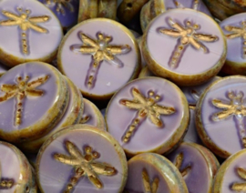 1 x Libelle kraal Tsjechische Table Cut Beads 17 x 17 x 3,5mm gat:  1mm lila goud