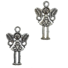 2 x Metalen bedel Elfje, antiek zilverkleur, afm. 25 x 15 x 2mm Oogje 2mm