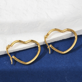 2 x 201 RVS creolen hart 27 x 22 mm – goudkleur – pin 304 RVS