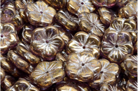 2 x Tsjechische Glaskralen Apple Flower Pressed Beads 14x14mm brons