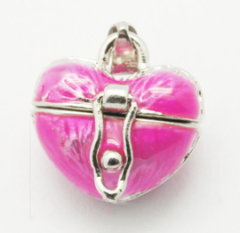 Wensdoosje of prayerbox met fuchsia emaille 18mm x 18mm x 15mm gat: c.a. 5mm