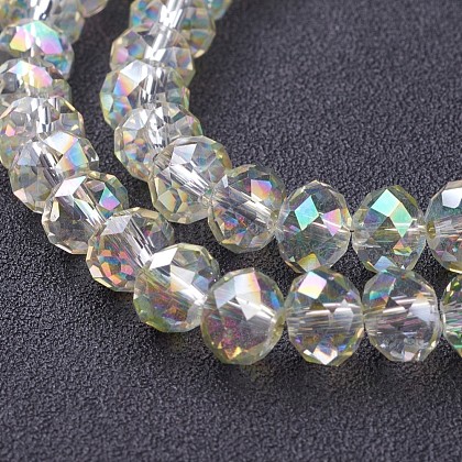 1 x Streng met ca. 72 glaskralen facet rondelle briolette kristal – 8 x 5 mm – gat 1 mm – Licht geel AB