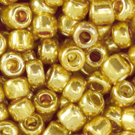 20 gram Glaskralen Rocailles 6/0 (4mm) Metallic shine gold