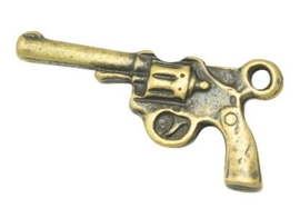4 x  Tibetaans zilveren bedeltje van een pistool revolver goud kleur