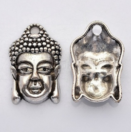 2 x metalen Buddha hanger antiek zilver 18 x 26 x 6mm oogje: 2mm (Nikkelvrij)