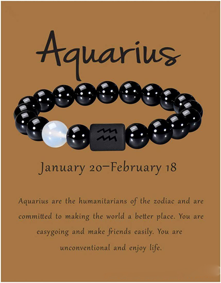 Waterman | Aquarius | 21 januari – 19 februari | elastisch armbandje van opaliet en zwarte agaat – ca. 0,8 x 6 cm