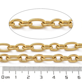 50 cm RVS jasseron schakelketting 9,5–13 x 7–7,5 x 1,5 mm – goudkleur (IP plating – 304 Stainless Steel)