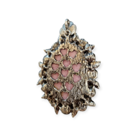 Metalen messing  hanger antiek zilverkleur met rozen, strass en roze natuursteen voor bijvoorbeeld een sjaal of ketting  sjaal bedel 50 x 74 x 10mm, Gat: c.a. 4 x 6mm