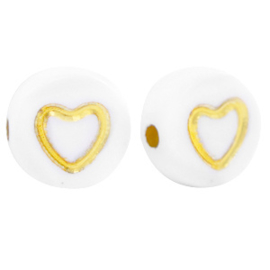 20 x hartjes tussen cijfer en letter kraal van acryl hartjes White-gold ca. 7mm (Ø1.5mm) ♥