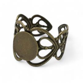Verstelbare metalen basis ring,  geel koper kleur, diameter c.a 17mm diameter tray 8mm