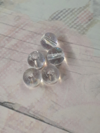 5x mooie transparante glaskraal met glans 7 x 6 mm gat : 1 mm