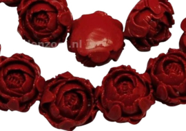 2 x  Resin bloem kraal afm. 15 mm rood gat: 1mm