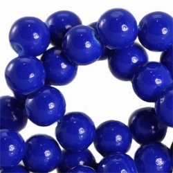 15 x Glaskraal rond met keramiek coating Kobald Blauw. 8 mm