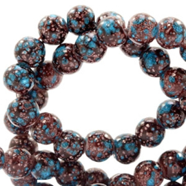 20 stuks Glaskraal gemêleerd 6 mm stone look Dark brown-turquoise