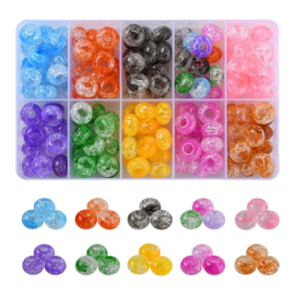 1 x Vakken doosje acryl rondelle kralen two tone crackle 14 x 8 mm – gat 5,5 mm – mix kleuren