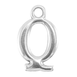 DQ bedel Letter Q - Antiek Zilver  15,5 x 9,5 mm oogje: van Ø 1,9 mm (Nikkelvrij)