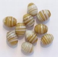 10 stuks glaskraal India ovaal beige/wit gestreept 11 mm
