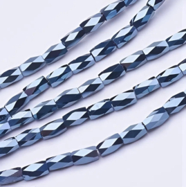 1 x Streng glaskralen top facet tube 5 x 3 mm – gat 0,5 mm – hematietkleur