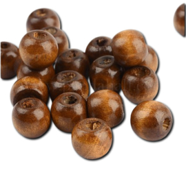 20 x Houten kralen rond 9 x 7mm Natural brown gat : 2,5mm