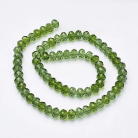 1 x Streng met ca. 68–70 glaskralen facet rondelle briolette kristal – 8 x 6 mm – gat 1 mm – Yellow Green AB Plated