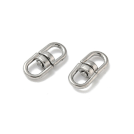 1 x RVS 304 onderdelen sleutelhanger ovaal met draaischarnier dubbel oog 16,5 x 7 x 4 mm – oogjes 4 x 4 mm – RVS kleur (Nikkelvrij)