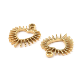 1 x  RVS 304 Hartje Bedeltje Real 18K Gold Plated, 20 x 15,5 x 1,8mm, Oogje: 1,6mm