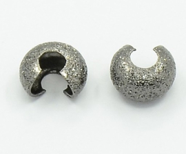 50 x knijpkraal verbergers - beschermers Coverbeads c.a.  4mm Hematiet kleur stardust