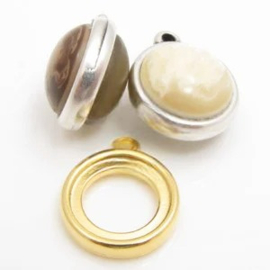 1 x DQ Metaal hanger setting 2 zijdig Ø 11,5mm cabochon goud kleur ca. 17,5 x 14,5 x 3mm oogje 1,5mm (Nikkelvrij)