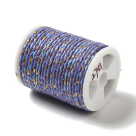 1 rol Metallic gevlochten koord – katoen/polyester mix – 1,5 mm – Medium Purple met goudkleurige draad – 4 meter