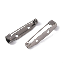 10 x Metalen broche spelden 30 x 5 x 6mm 2 gaten Hematiet kleur