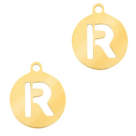 Roestvrij stalen (RVS) Stainless steel bedel rond 10mm initial coin R Goudkleur