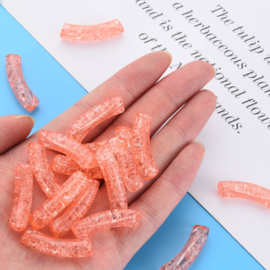 10 x Acryl kralen tube crackle transparant Light salmon peach pink ca. 32x8mm (gat Ø1.6mm)