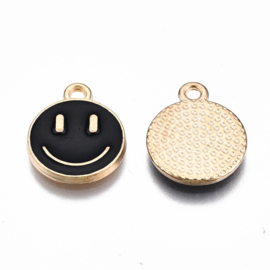 2 x Bedel Enamel light gold Smiley 14,5 x 12mm oogje: 1,5mm black