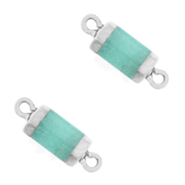 1 x  Natuursteen hangers tussenstuk hexagon Icy turquoise blue-silver