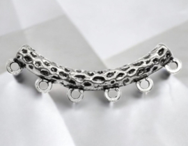 Bali style metalen bails hanger antiek zilver met 6 oogjes 67 x 23 x 8,5mm, Oogje: 3mm Gat: 6mm