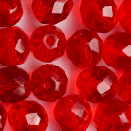 10 x Ronde Tsjechische kralen facet kristal 10mm kleur: rood gat: 1mm