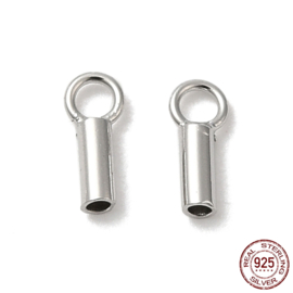 2 x  DQ metaal eindkap 925 sterling zilveren koordeindjes, eindkapjes  Rhodium plated 6 x 2,5 x 1,5mm, gat: 1,6mm, Ø 1mm