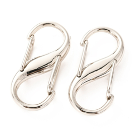 1 x Metalen dubbele S-karabijnhaak 27,5 x 13 x 7 mm – platinumkleur